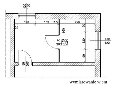 Na podstawie fragmentu rzutu budynku wskaż długość ściany dział