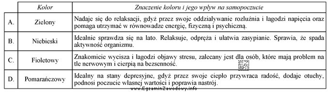 Wskaż, na podstawie informacji w tabeli, jaki kolor farby, uż