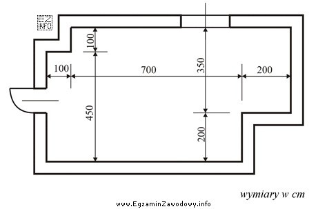 Powierzchnia podłogi pomieszczenia, którego rzut poziomy przedstawiono na 