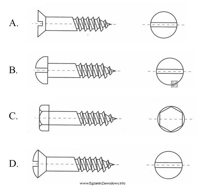 Na którym rysunku przedstawiono wkręt do drewna z 