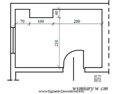 Powierzchnia posadzki w pomieszczeniu, którego wymiary przedstawiono na rysunku, 