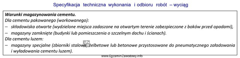Zgodnie ze specyfikacją cement workowany powinien być magazynowany