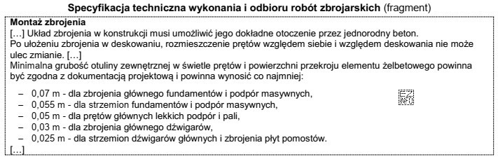 Na podstawie fragmentu specyfikacji określ, ile wynosi minimalna grubość 