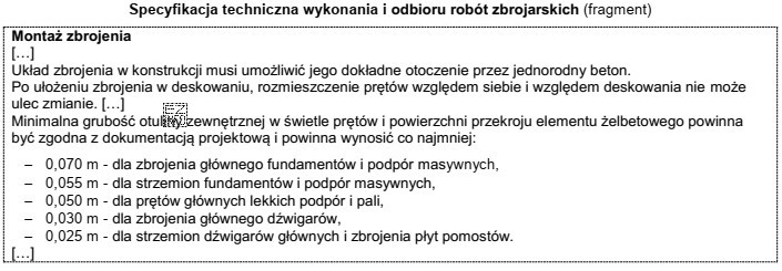 Na podstawie fragmentu specyfikacji określ, ile wynosi minimalna grubość 