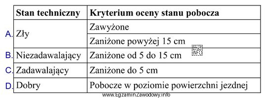 W trakcie przeprowadzania oceny stanu technicznego pobocza nieutwardzonego drogi odnotowano 