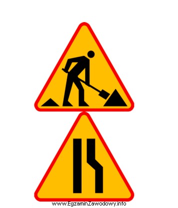 Przedstawione oznakowanie pionowe ostrzega użytkowników drogi o prowadzonych 