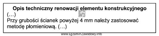 Na podstawie fragmentu opisu technicznego renowacji elementu konstrukcyjnego wskaż materiał, 