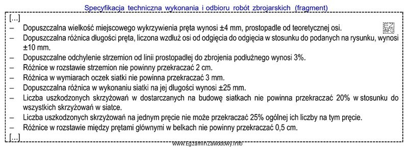 Na podstawie zamieszczonego fragmentu specyfikacji technicznej określ, ile wynosi 