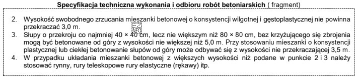 Na podstawie przedstawionego fragmentu specyfikacji technicznej określ maksymalną wysokoś