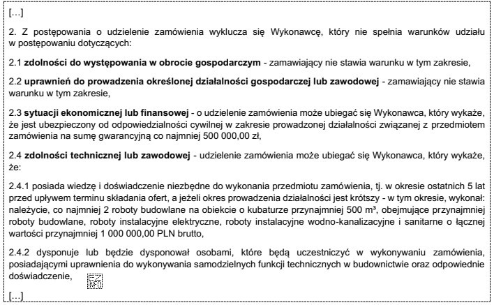 Przedstawiony fragment specyfikacji warunków zamówienia, to opis