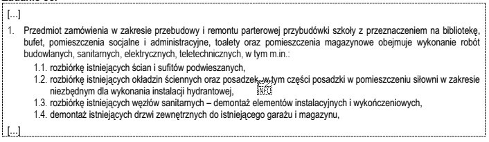 Przedstawiony fragment Specyfikacji Warunków Zamówienia, to opis