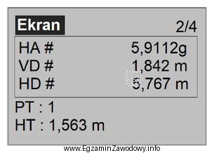 Która wartość odczytana z wyświetlacza tachimetru elektronicznego dotyczy 