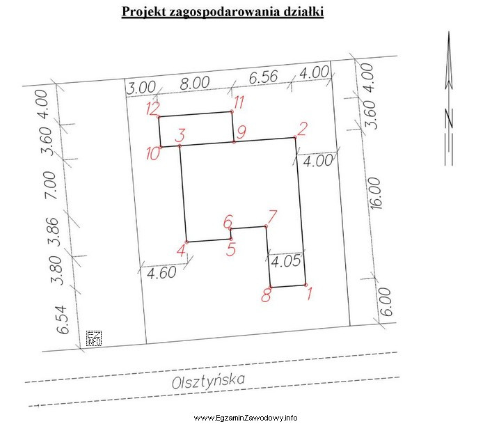 Na podstawie zamieszczonego planu zagospodarowania działki oblicz odległość 