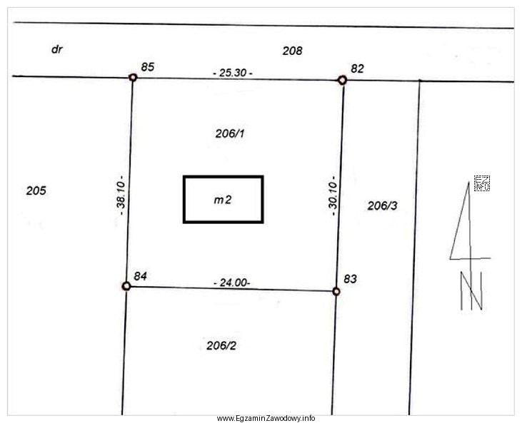Właściciel działki nr 206/1, przedstawionej na rysunku, zlecił 