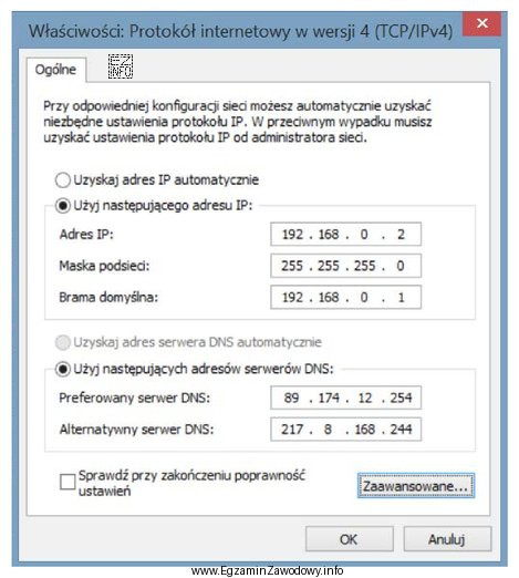 Na rysunku przedstawiono okno konfiguracyjne wyświetlone na komputerze, któ