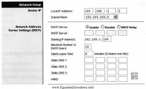 Na zamieszczonym zrzucie panelu konfiguracyjnego rutera widać, że serwer 
