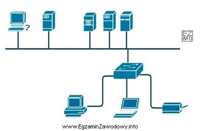 Rysunek przedstawia schemat fizycznej topologii sieci będącej poł