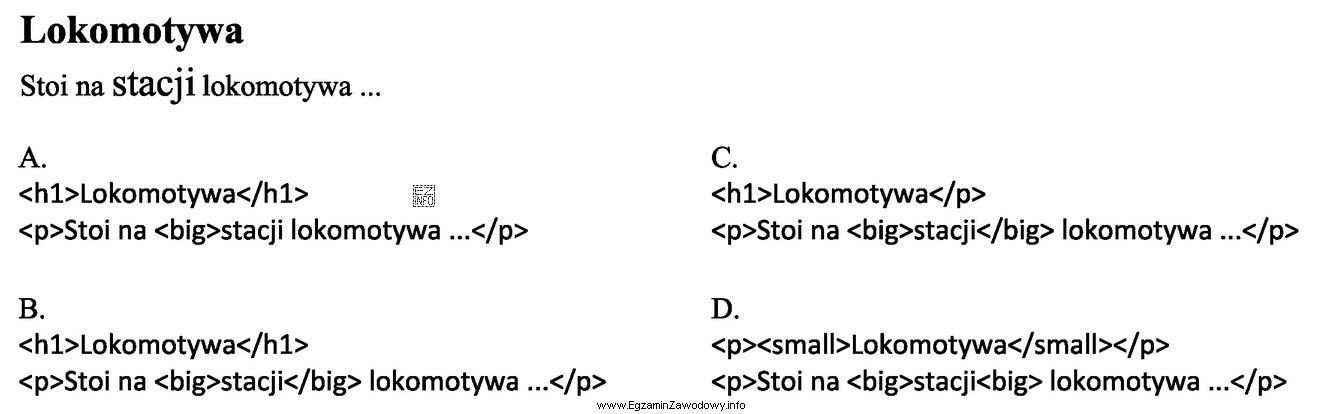 Który z przedstawionych kodów HTML sformatuje tekst wedł