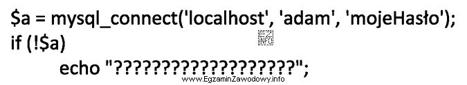 Jaka treść komunikatu powinna być wstawiona w przedstawionym kodzie PHP 