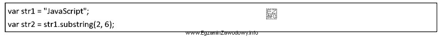 Przedstawiono fragment JavaScript. Po jego wykonaniu zmienna str2 będzie 