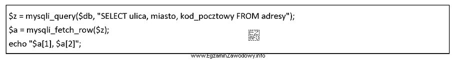 W języku PHP zapisano fragment kodu działającego 