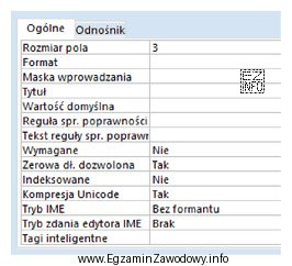 W programie MS Access we właściwościach pola 