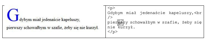Przedstawiono efekt formatowania CSS oraz kod HTML. Jak należy 