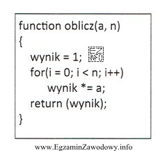 Przedstawiona funkcja zapisana kodem JavaScript ma za zadanie