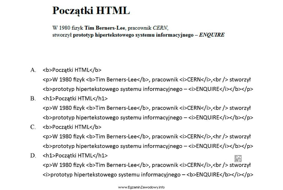 Stronę internetową zapisano w języku XHTML. Który z 