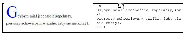 Przedstawiono efekt formatowania CSS oraz kod HTML. Jak należy 