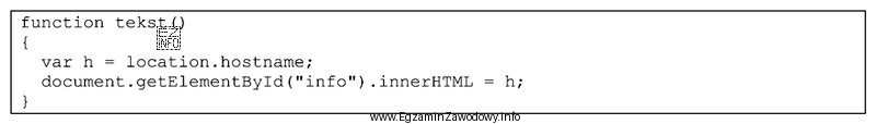 Przedstawiona funkcja, zapisana językiem JavaScript, ma za zadanie