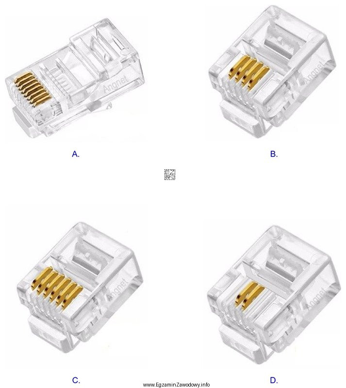 Na którym rysunku przedstawiono wtyk typu 6P4C?