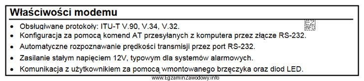 Na podstawie dokumentacji technicznej modemu analogowego można stwierdzić, że 