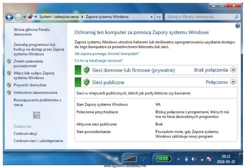 Z informacji przedstawionych na zrzucie ekranowym wynika, że