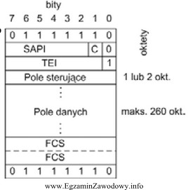 Rysunek przedstawia strukturę ramki protokołu, wykorzystywanego w systemie sygnalizacji 