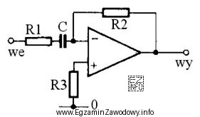 Na schemacie przedstawiono wzmacniacz operacyjny jako element układu