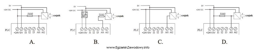 Na którym schemacie pokazane jest poprawne podłączenie 