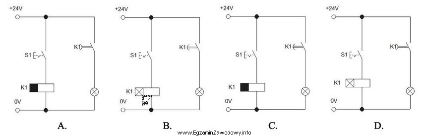 Na którym schemacie prawidłowo narysowano przekaźnik czasowy z 