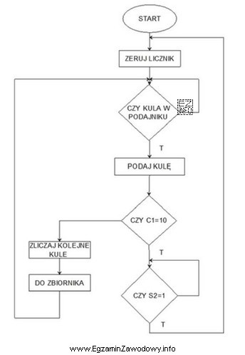 Na rysunku zamieszczono schemat blokowy procesu pakowania kul. Którego 