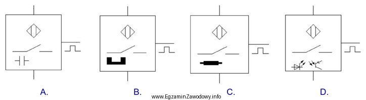 Symbol graficzny indukcyjnego czujnika zbliżeniowego stosowany na schematach elektrycznych 