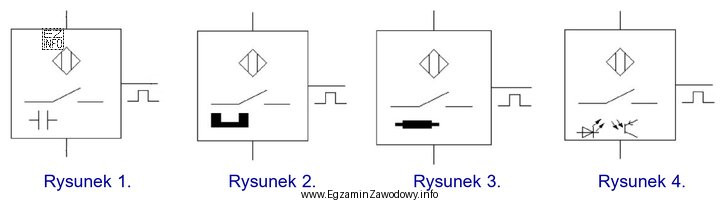 Symbol graficzny indukcyjnego czujnika zbliżeniowego stosowany na schematach elektrycznych 