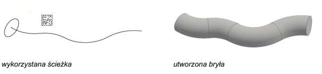 Na rysunkach przedstawiono ścieżkę oraz bryłę utworzoną wzdłuż 