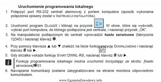 Na podstawie fragmentu instrukcji programowania centrali alarmowej określ kolejne 