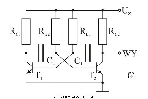 Na rysunku przedstawiono schemat multiwibratora