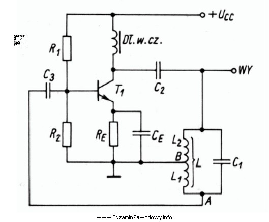 Na rysunku przedstawiono schemat generatora Hartley'a. Cechą charakterystyczną tego generatora 