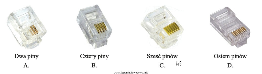 Wtyk typu RJ-45 jest przedstawiony na rysunku