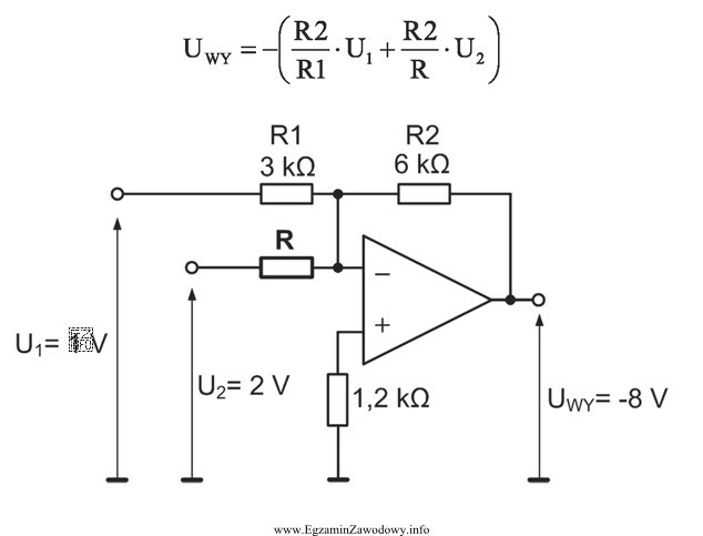 Na rysunku pokazano układ wzmacniacza sumującego napięcia 