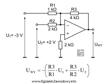 Na rysunku pokazano układ wzmacniacza sumującego napięcia 