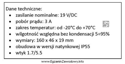 Do zasilania urządzenia, którego dane techniczne podano w 