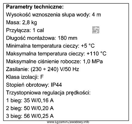 Którego urządzenia parametry techniczne przedstawione są w ramce?